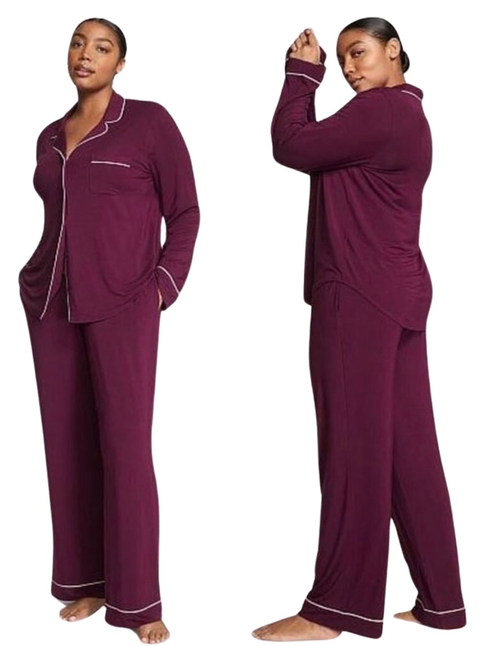 NWT | Victoria’s Secret | Modal Long Pajama Set | Burgandy - Wine | Med - Picture 2 of 4